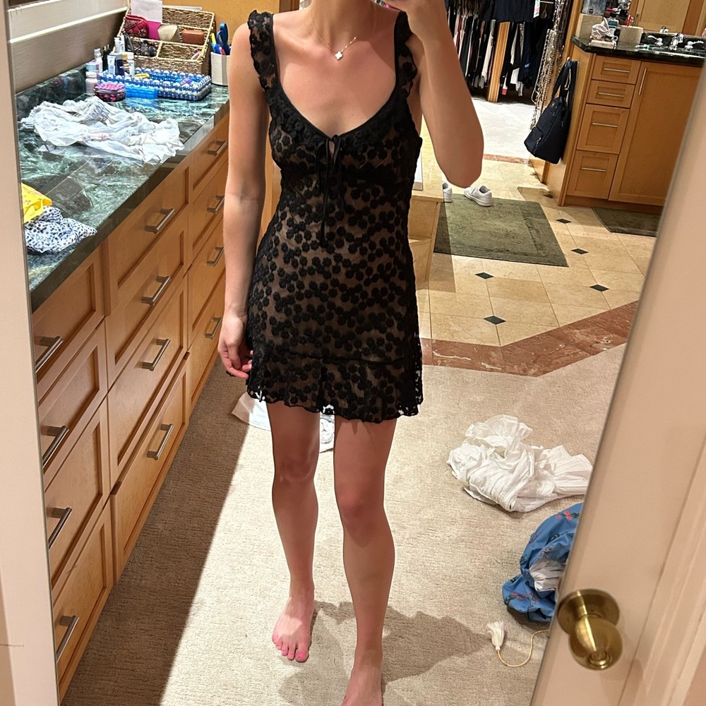 Majorelle black floral mini dress